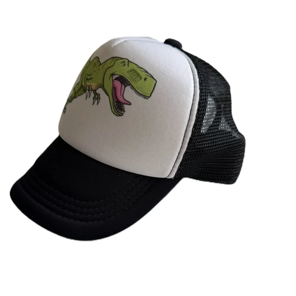 Boys Trucker Hat Dinosaur Graphic Black Mesh Back